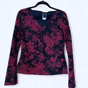 Wrapper Y2K Women's Black and Red Romantic Lace Blouse - medium
